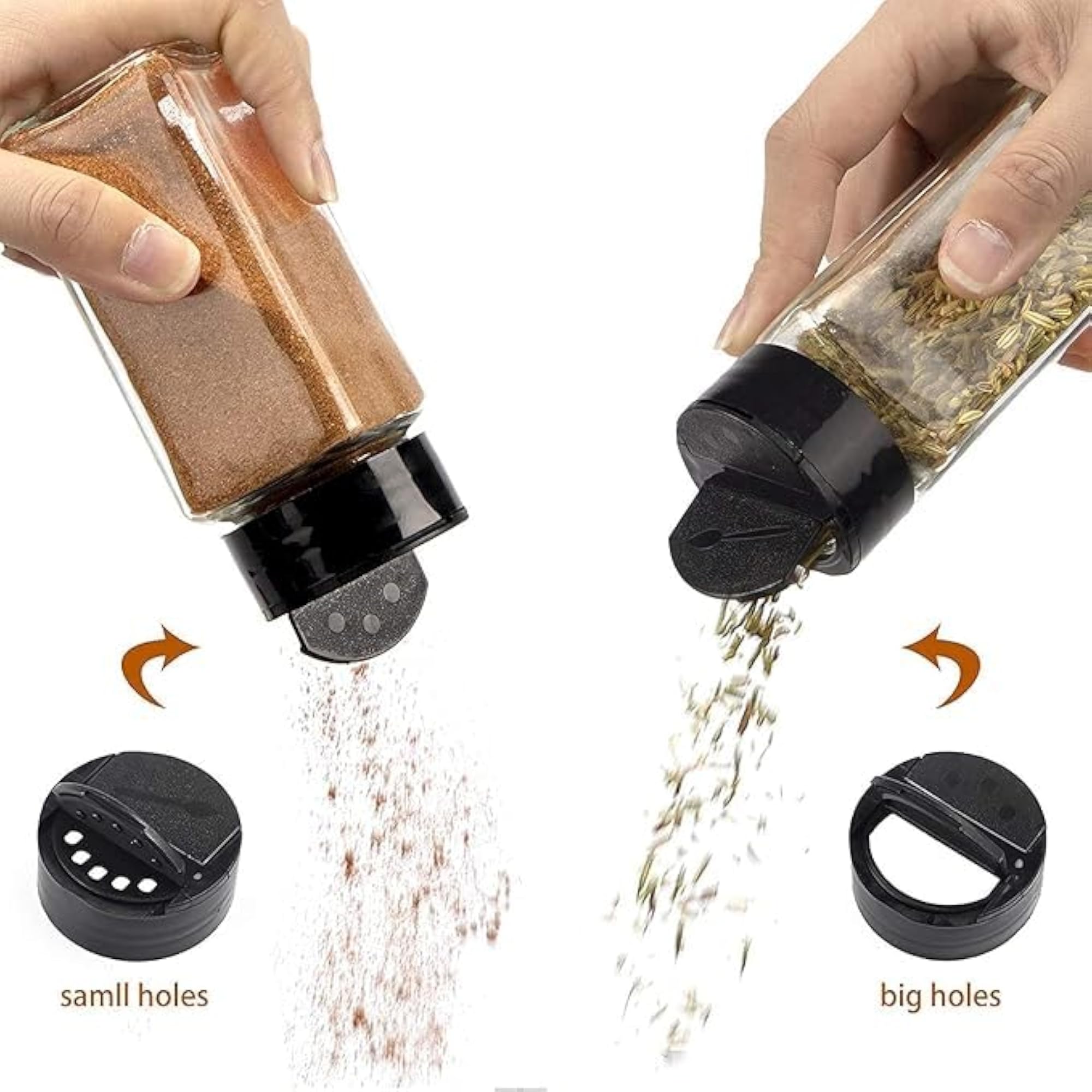 Square Glass Spice Jar Set with Black Sifter Cap, 4 Pcs